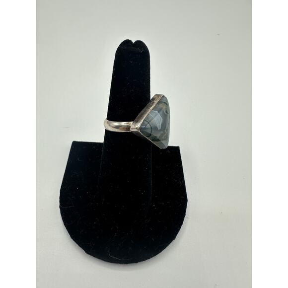 Moss Agate Sterling Silver Ring Size 6.75 925 5g - Picture 2 of 6